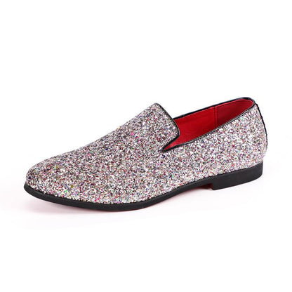 Sparkling Metallic Sequins Textured Slip-on Prom Luxury Wedding Dress Shoes - Bellkmart