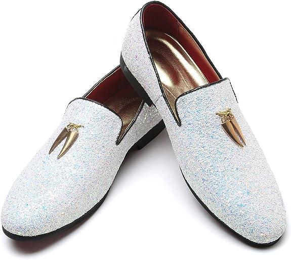 Mens Metallic Slip-on Glitter Fashion Smoking Slipper Moccasins Casual Dress Shoes - Bellkmart