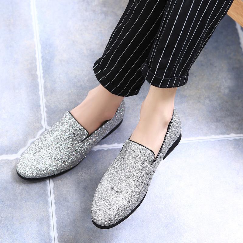 Sparkling Metallic Sequins Textured Slip-on Prom Luxury Wedding Dress Shoes - Bellkmart