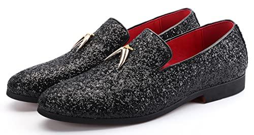 Mens Metallic Slip-on Glitter Fashion Smoking Slipper Moccasins Casual Dress Shoes - Bellkmart