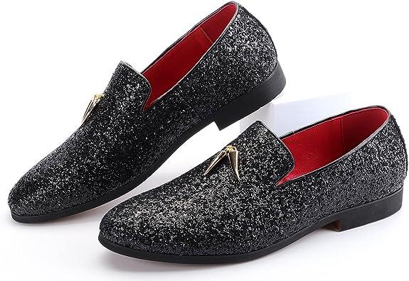 Mens Metallic Slip-on Glitter Fashion Smoking Slipper Moccasins Casual Dress Shoes - Bellkmart