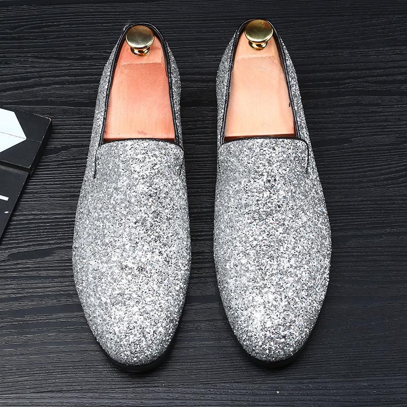 Sparkling Metallic Sequins Textured Slip-on Prom Luxury Wedding Dress Shoes - Bellkmart