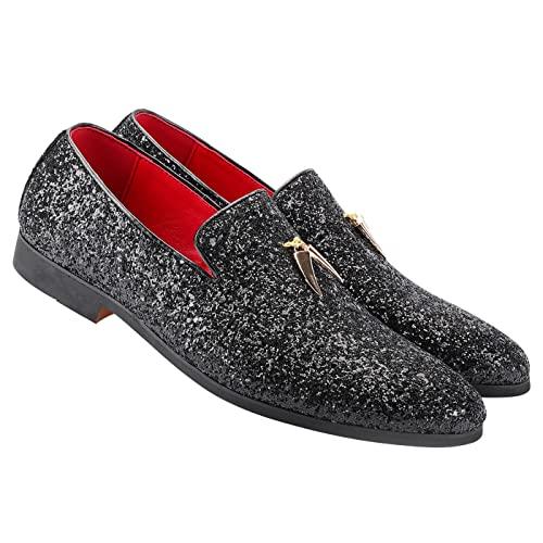 Mens Metallic Slip-on Glitter Fashion Smoking Slipper Moccasins Casual Dress Shoes - Bellkmart