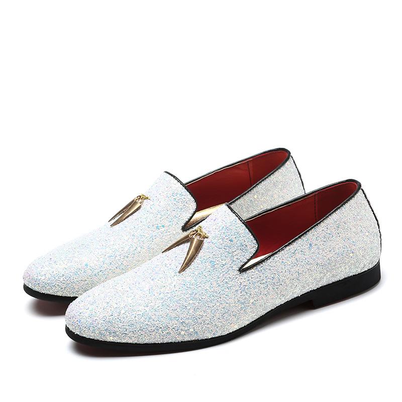 Mens Metallic Slip-on Glitter Fashion Smoking Slipper Moccasins Casual Dress Shoes - Bellkmart