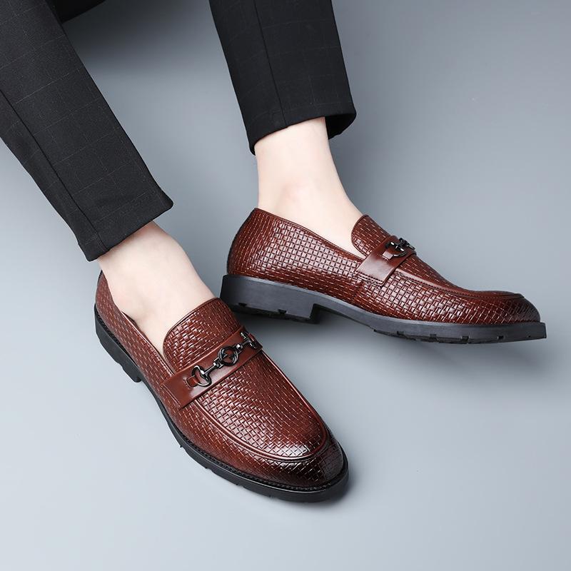 Italian hand-woven textured men's business shoes - Bellkmart