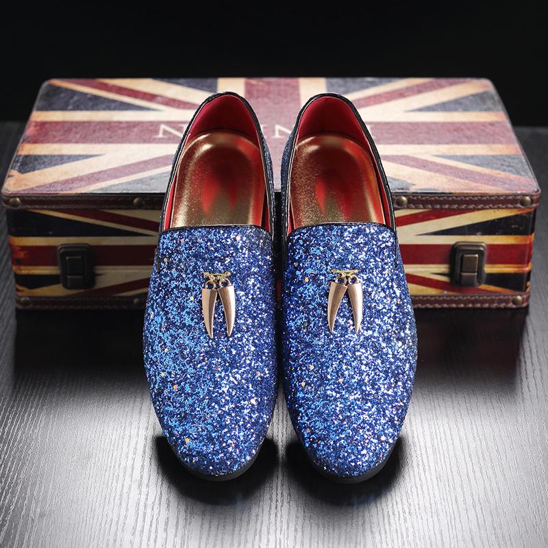 Mens Metallic Slip-on Glitter Fashion Smoking Slipper Moccasins Casual Dress Shoes - Bellkmart