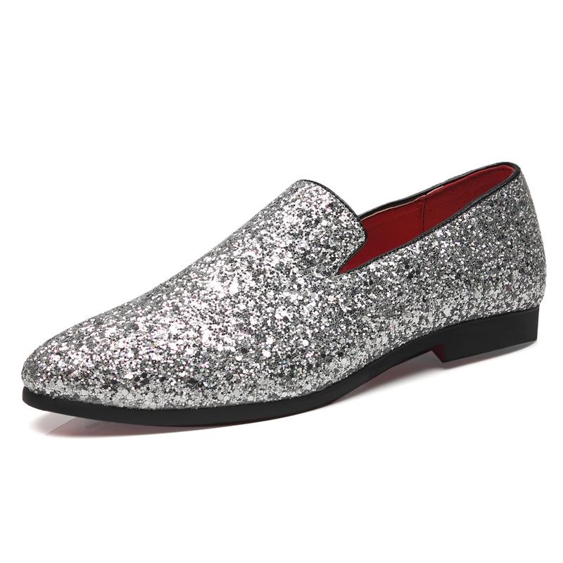 Sparkling Metallic Sequins Textured Slip-on Prom Luxury Wedding Dress Shoes - Bellkmart