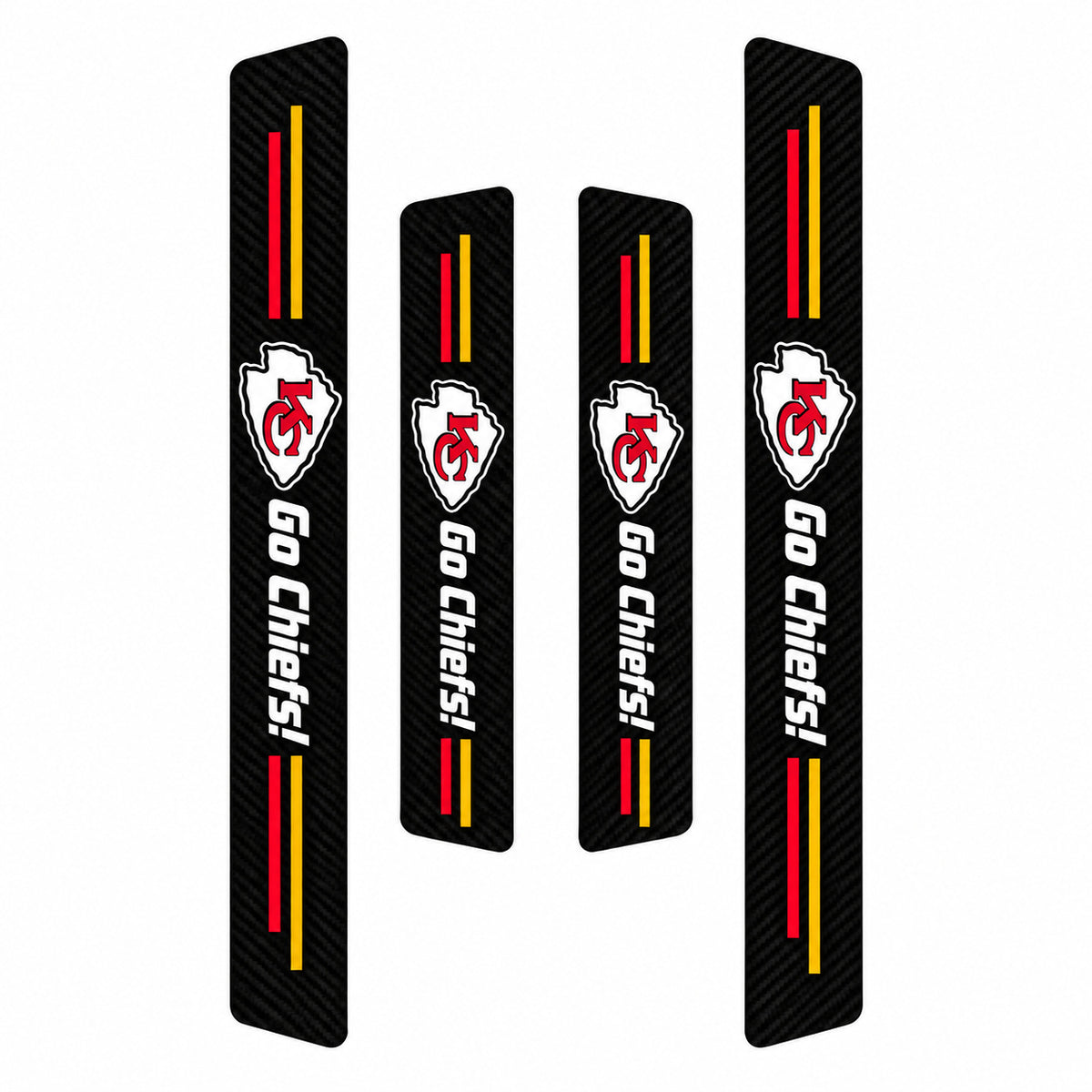 Kansas City Chiefs car door sill protector strips — four-piece product layout