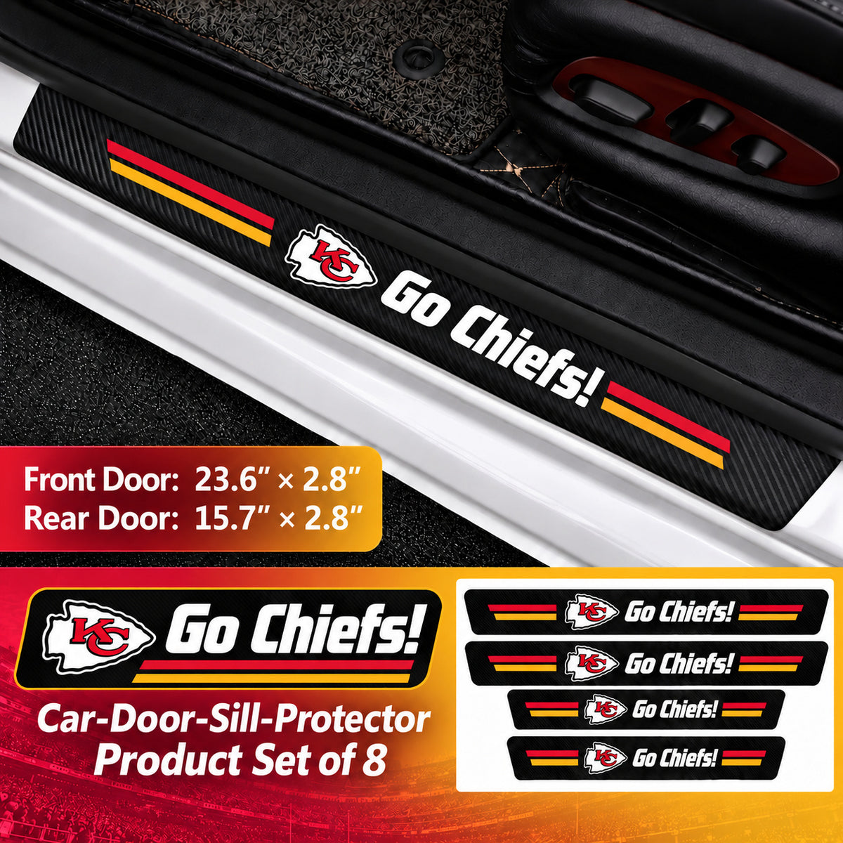 Kansas City Chiefs car door sill protector strips — 2 sets of 8 pieces