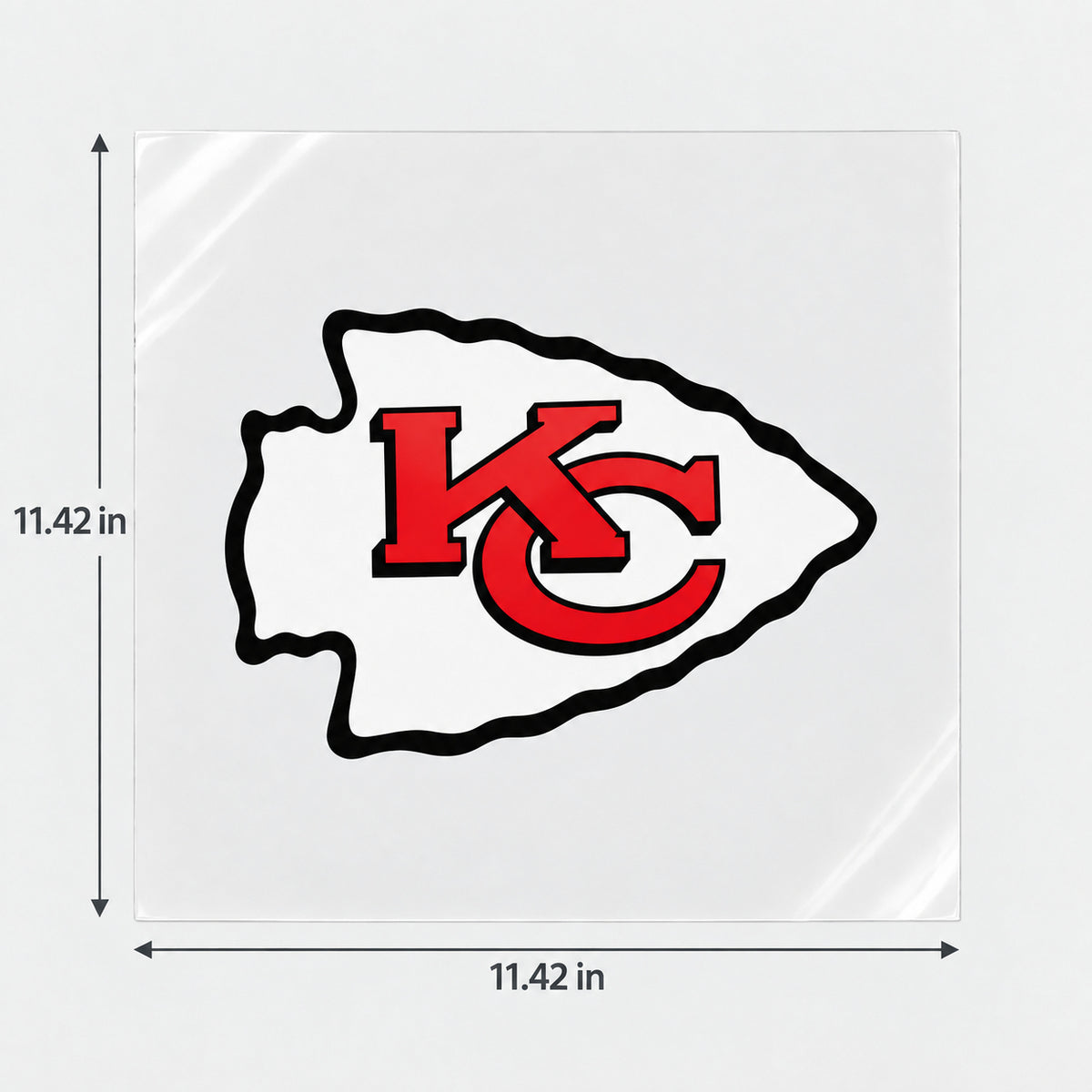 Kansas City Chiefs decorative sticker displayed on clear film with size markings