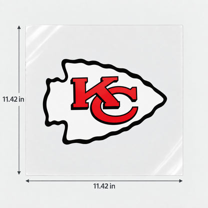 Kansas City Chiefs decorative sticker displayed on clear film with size markings