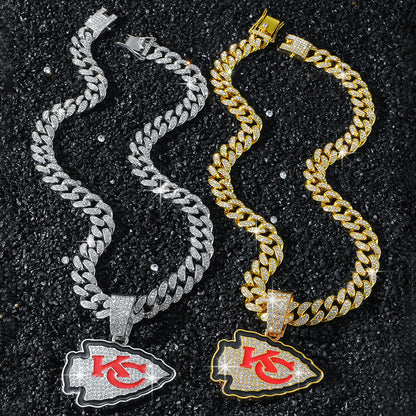 Kansas City Chiefs necklace two-color set: one silver-tone and one gold-tone necklace