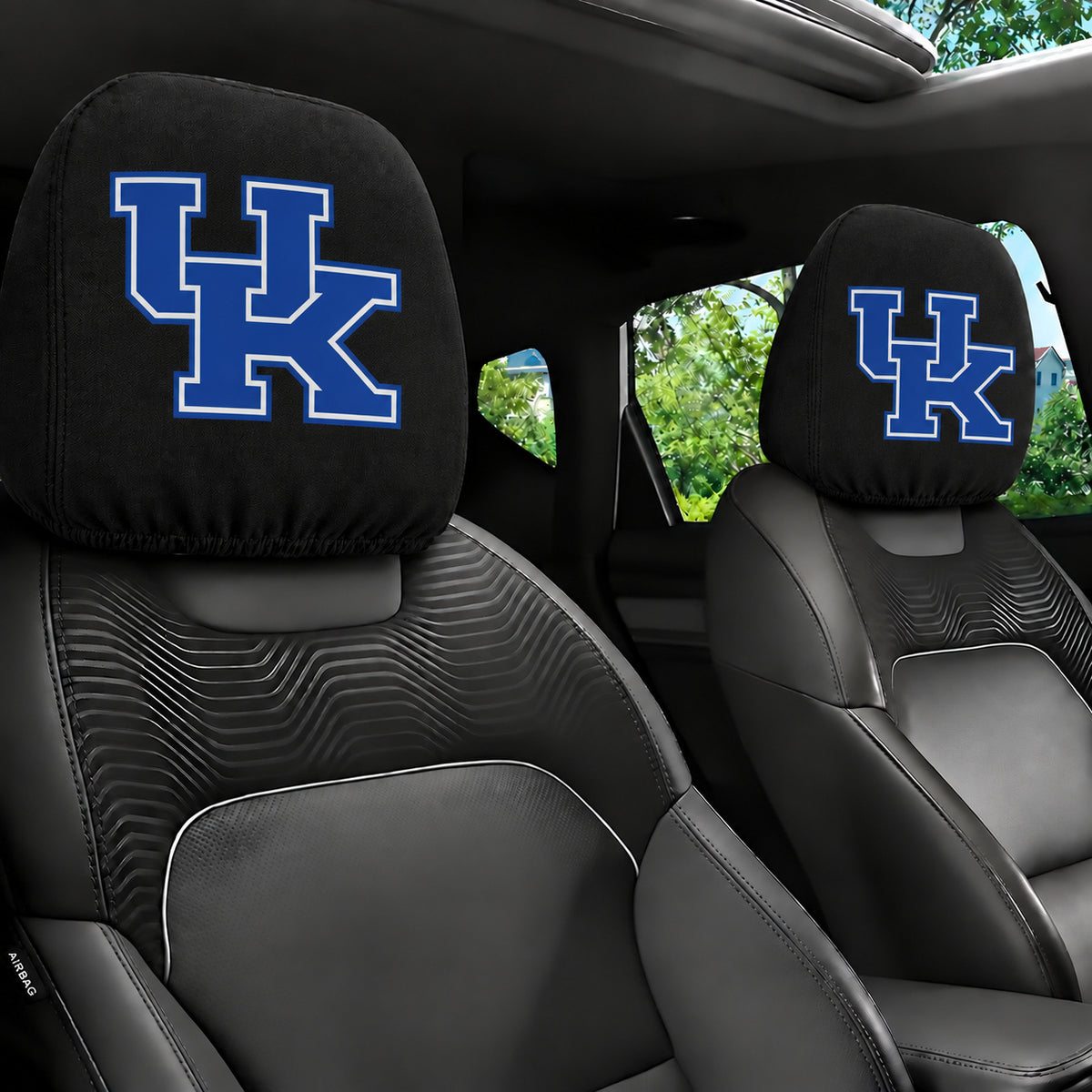 Kentucky Wildcats car headrest cover, Style 1 team design, installed in car