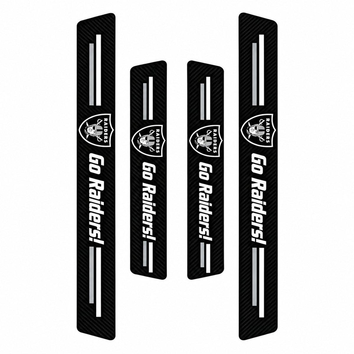 Las Vegas Raiders car door sill protector strips — four-piece product layout