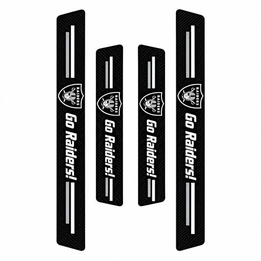 Las Vegas Raiders car door sill protector strips — four-piece product layout