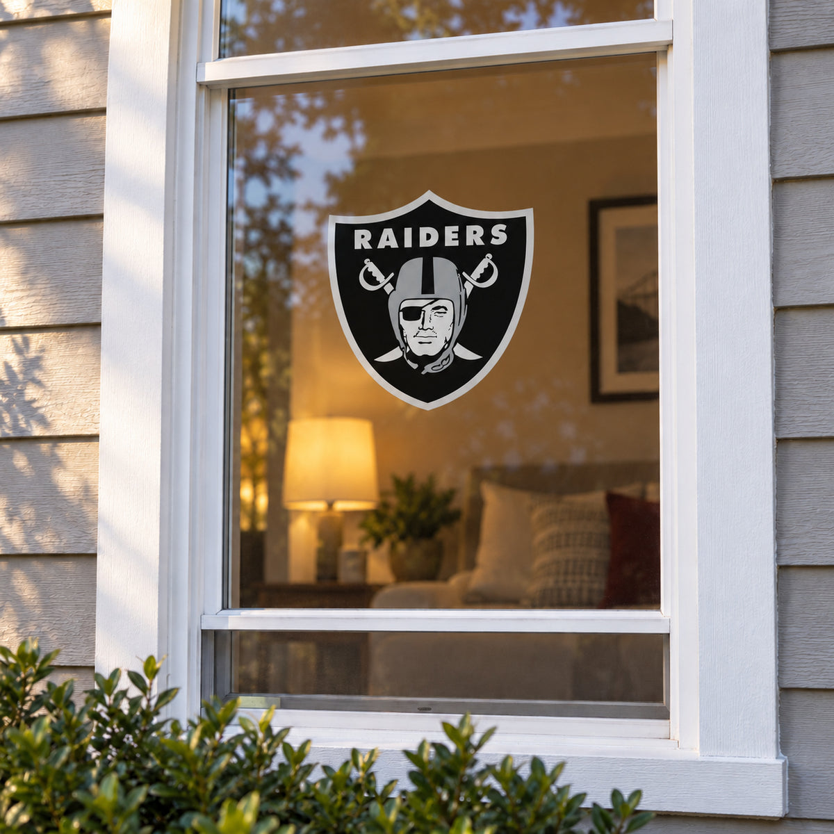 Las Vegas Raiders decorative sticker displayed on a home window