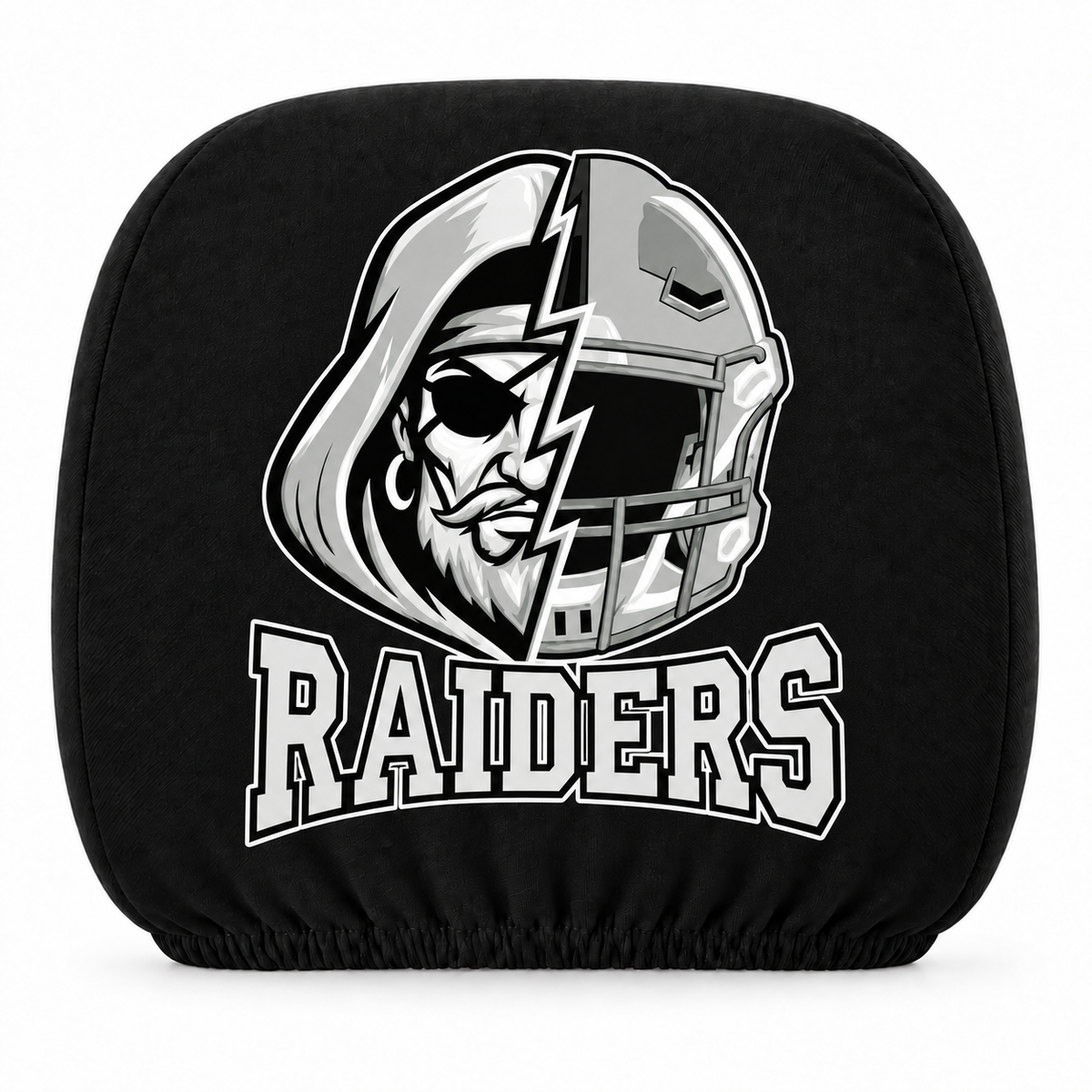 Las Vegas Raiders car headrest cover, Style 2 illustrated mascot design, white background