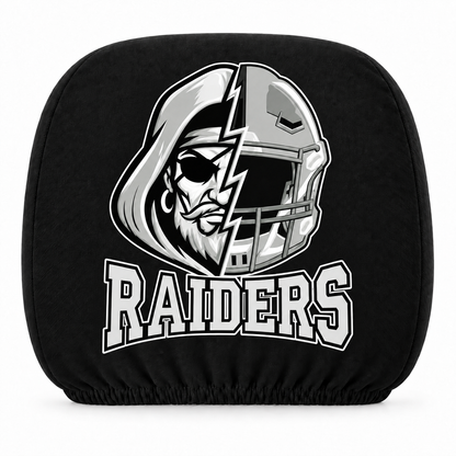 Las Vegas Raiders car headrest cover, Style 2 illustrated mascot design, white background