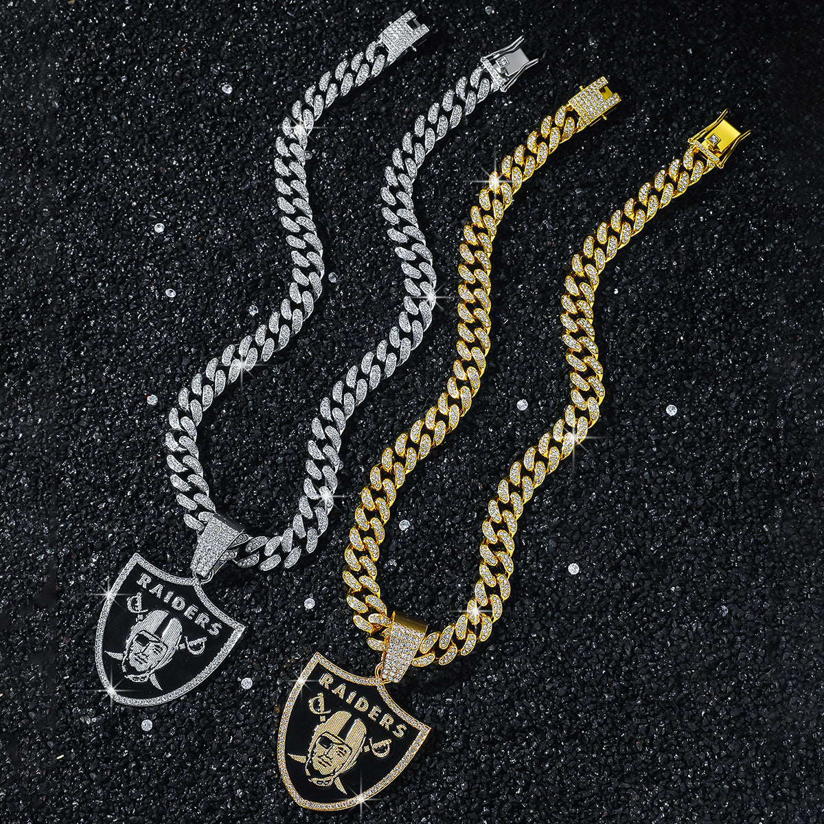 Las Vegas Raiders necklace two-color set: one silver-tone and one gold-tone necklace