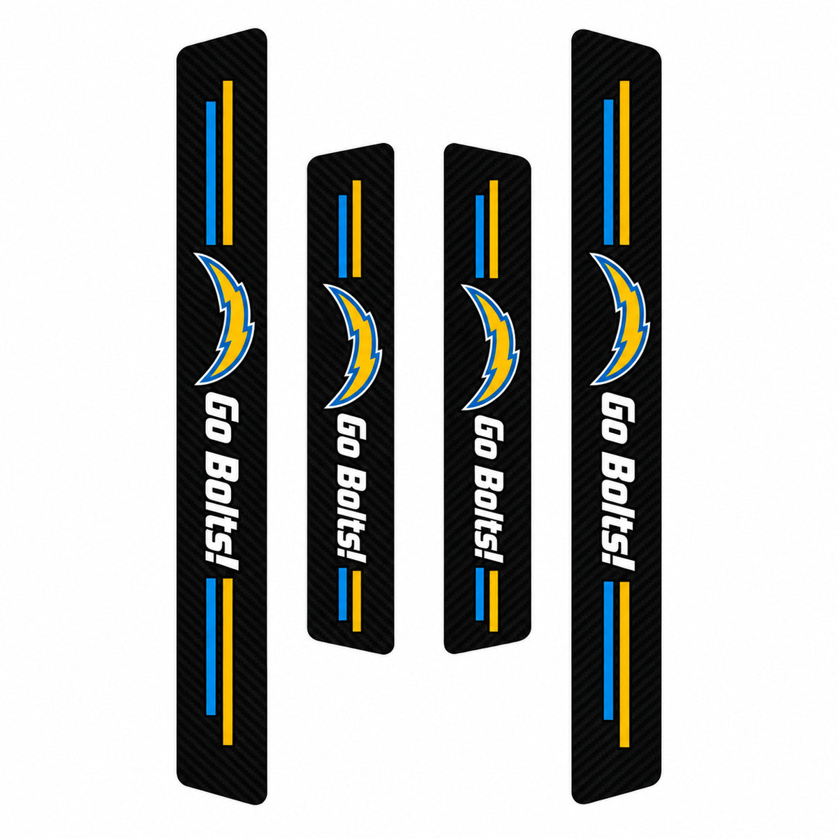 Los Angeles Chargers car door sill protector strips — four-piece product layout