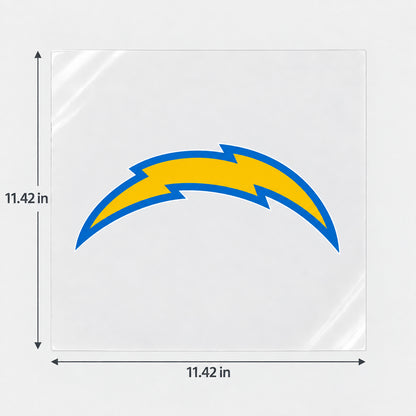 Los Angeles Chargers decorative sticker displayed on clear film with size markings