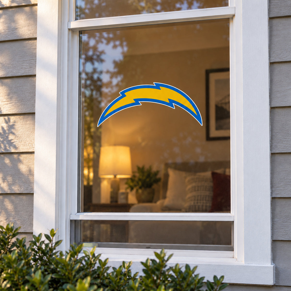 Los Angeles Chargers decorative sticker displayed on a home window