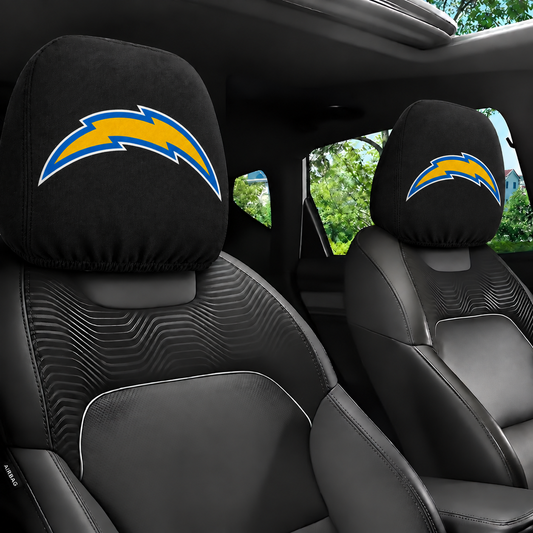 Los Angeles Chargers car headrest cover, Style 1 logo design, installed in car