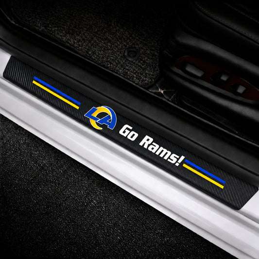 Los Angeles Rams car door sill protector strips — vehicle installation view
