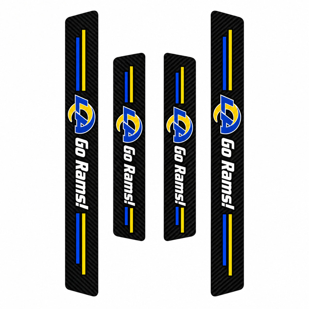 Los Angeles Rams car door sill protector strips — four-piece product layout