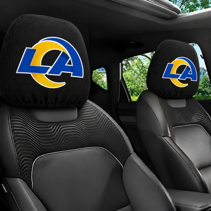 Los Angeles Rams car headrest cover, Style 1 logo design, installed in car