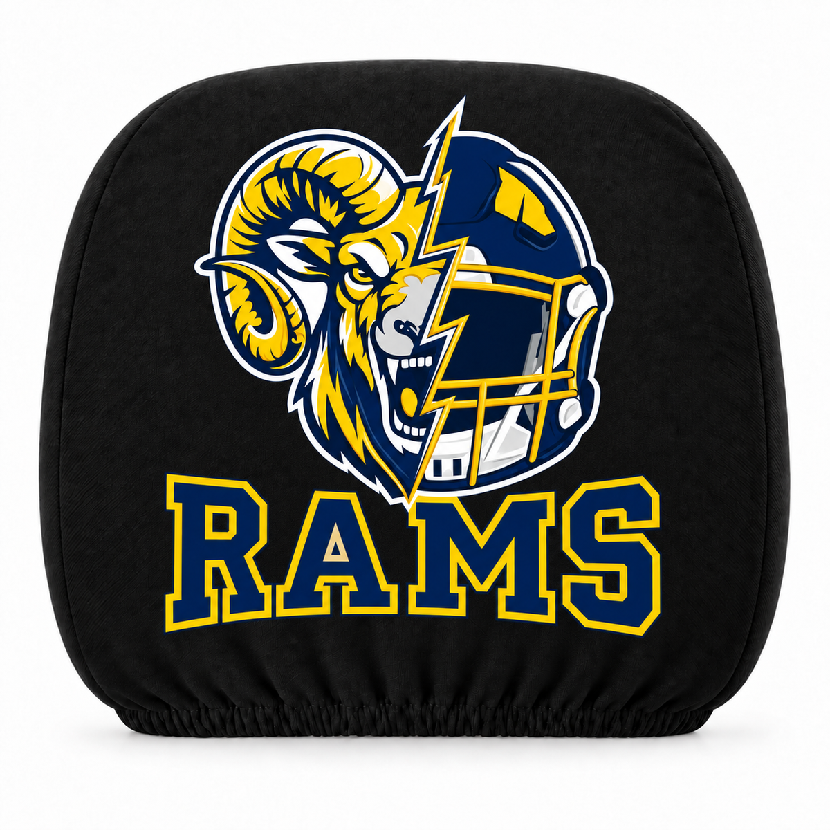 Los Angeles Rams car headrest cover, Style 2 illustrated mascot design, white background