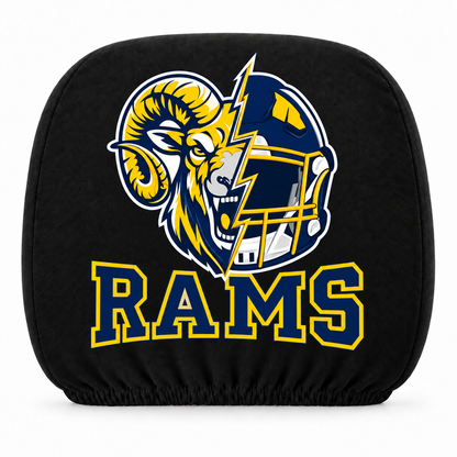 Los Angeles Rams car headrest cover, Style 2 illustrated mascot design, white background