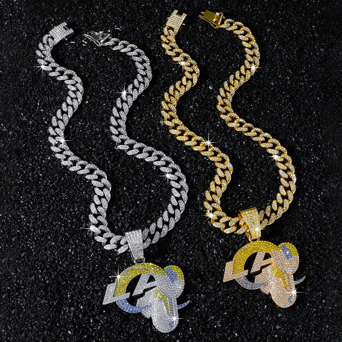Los Angeles Rams necklace two-color set: one silver-tone and one gold-tone necklace