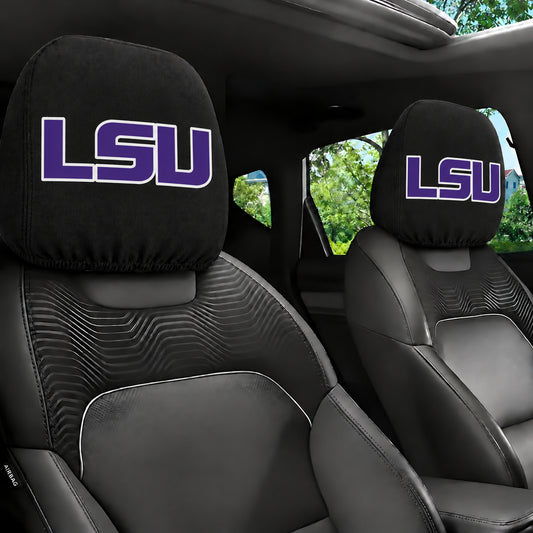 LSU Tigers car headrest cover, Style 1 team design, installed in car