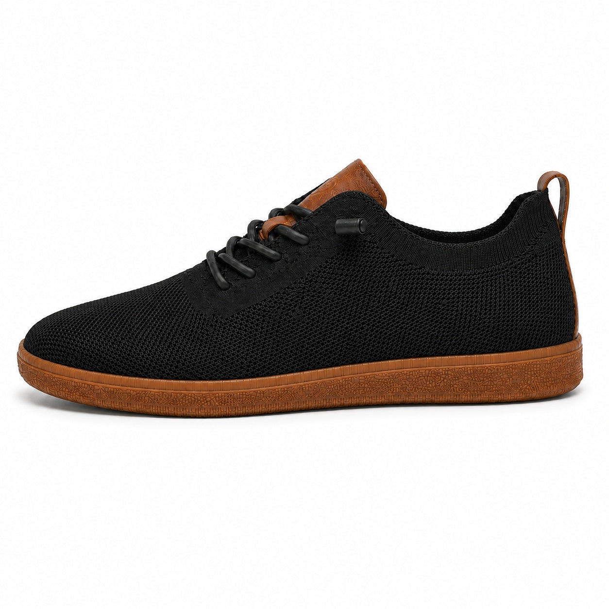 Men's black breathable knit slip-on sneaker on white background