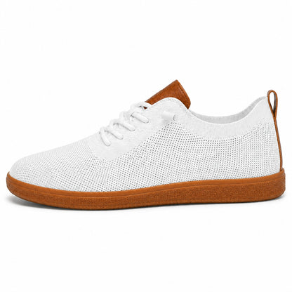 Men's white breathable knit slip-on sneaker on white background