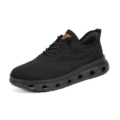Men’s Breathable Knit Walking Sneakers – Lace-Up Casual Shoes in Black – white-background product view