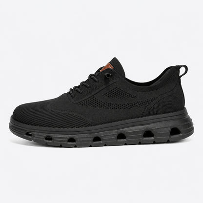 Men’s Breathable Knit Walking Sneakers – Lace-Up Casual Shoes in Black – side profile