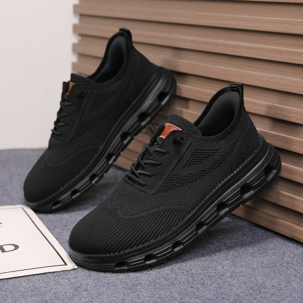 Men’s Breathable Knit Walking Sneakers – Lace-Up Casual Shoes in Black – lifestyle pair view
