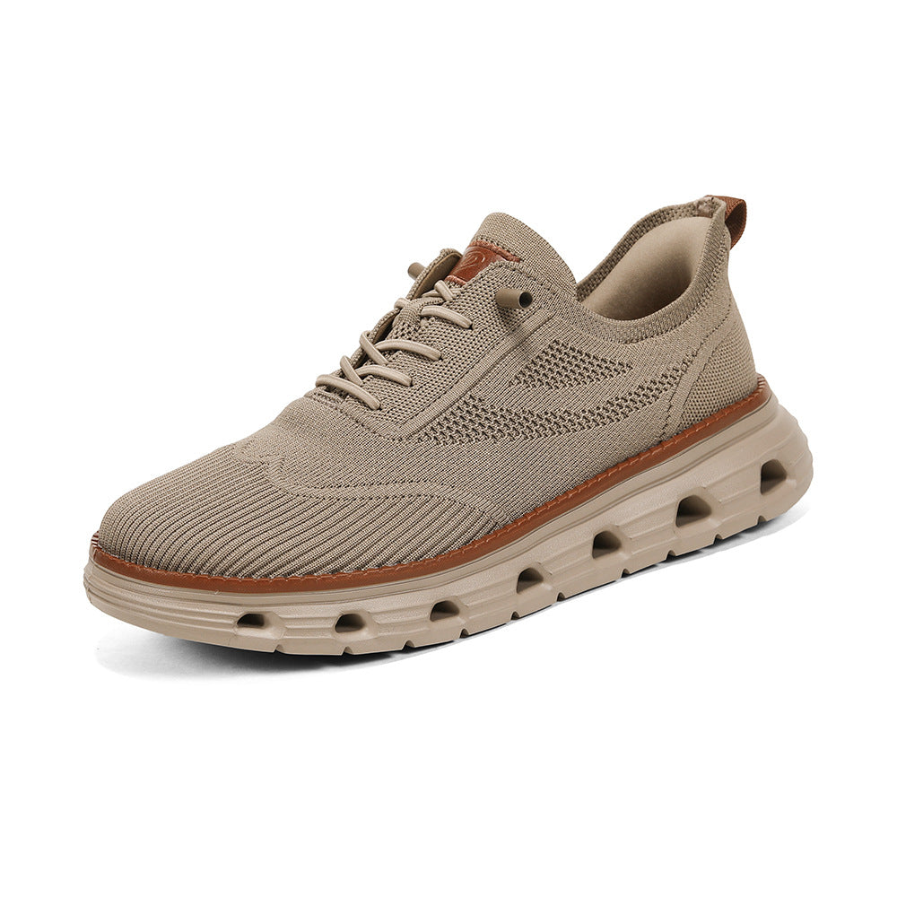 Men’s Breathable Knit Walking Sneakers – Lace-Up Casual Shoes in Khaki – white-background product view