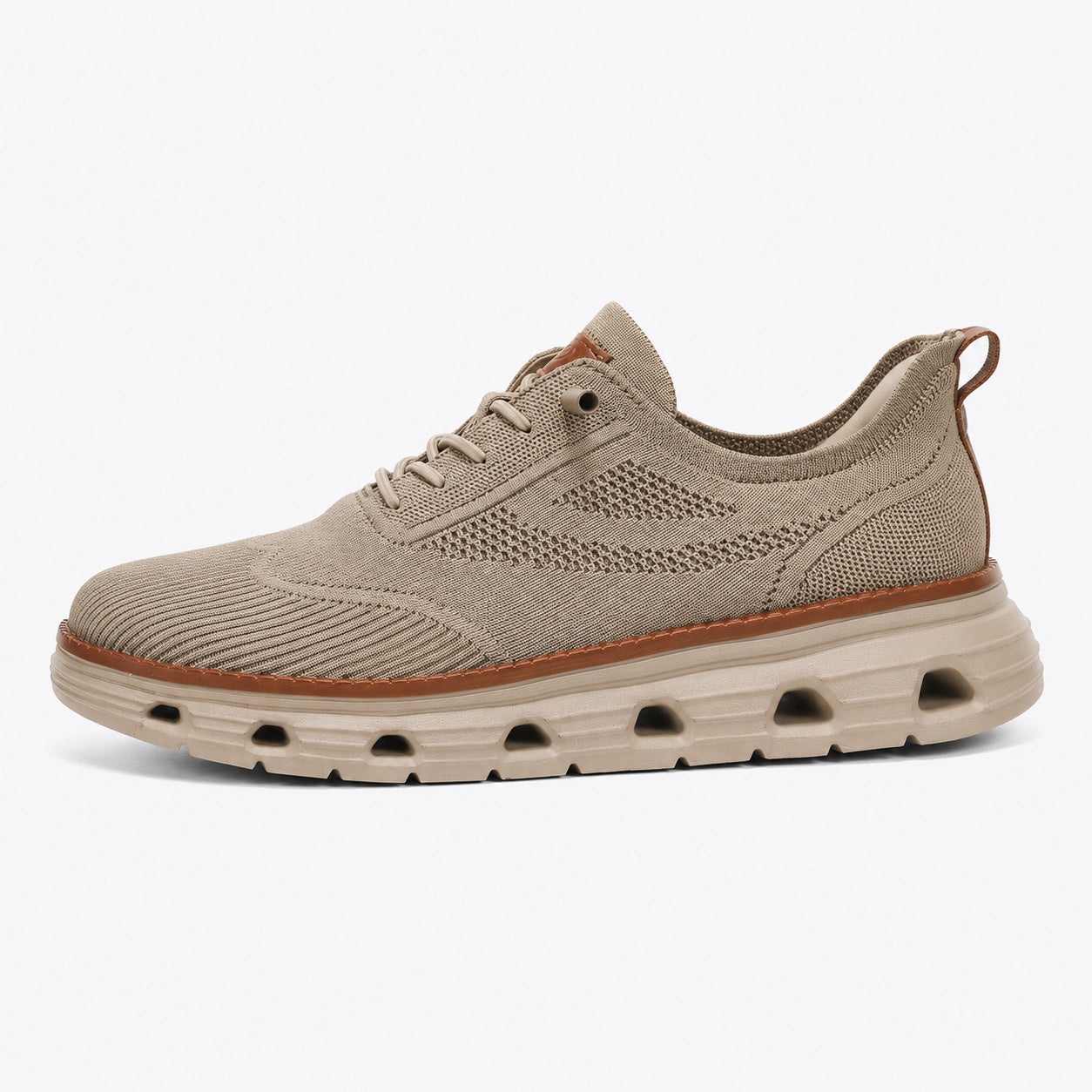 Men’s Breathable Knit Walking Sneakers – Lace-Up Casual Shoes in Khaki – side profile