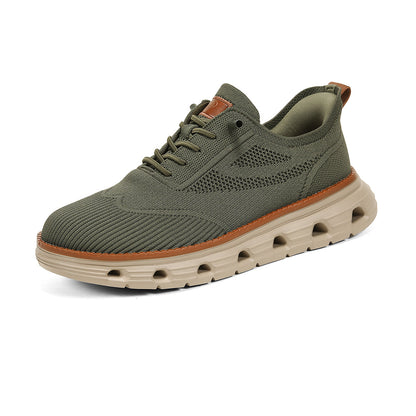 Men’s Breathable Knit Walking Sneakers – Lace-Up Casual Shoes in Olive Green – white-background product view