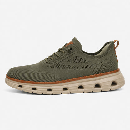 Men’s Breathable Knit Walking Sneakers – Lace-Up Casual Shoes in Olive Green – side profile