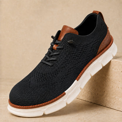 Black men's stretch-knit slip-on walking shoe product hero