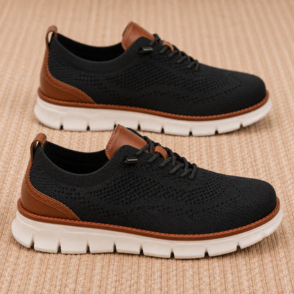 Pair of black men's breathable knit walking shoes