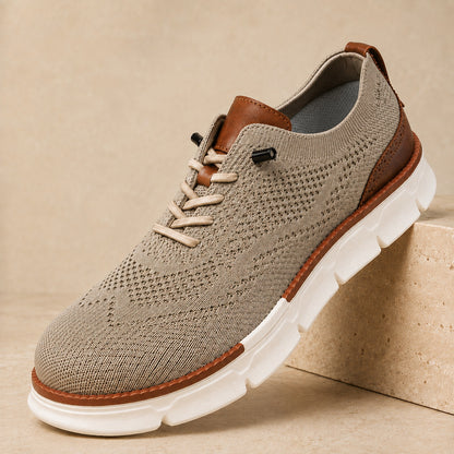 Khaki men's stretch-knit slip-on walking shoe product hero