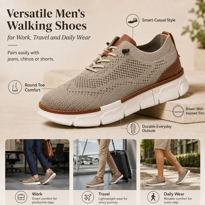 Men's khaki knit walking shoes for work travel and daily wear