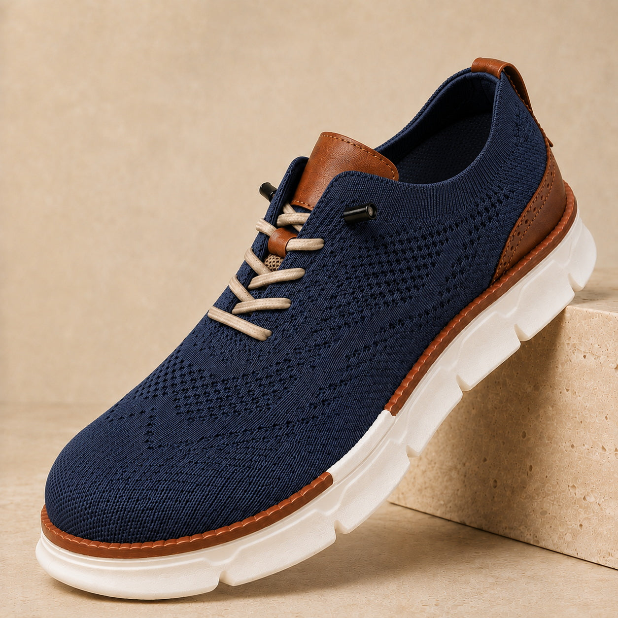 Navy men's stretch-knit slip-on walking shoe product hero