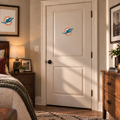 Miami Dolphins decorative sticker on an interior door, corrected 29 cm proportion