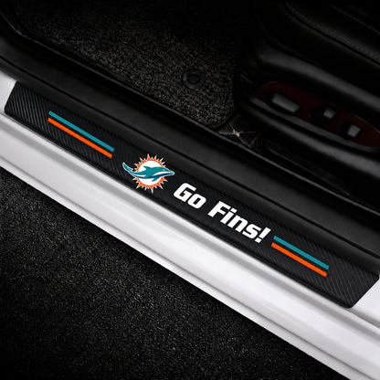 Miami Dolphins car door sill protector strips — vehicle installation view